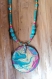 Collier multicolore, gros pendentif fuchsia turquoise, créations bijoux uniques fait main, perles