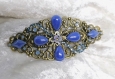 Barrette vintage douceur bleu avec strass cristal et céramique