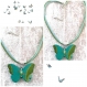 Collier papillon turquoise vert en bois résiné ,bijoux créations uniques fait main