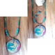 Collier multicolore, gros pendentif fuchsia turquoise, créations bijoux uniques fait main, perles