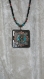 Collier long ethnique chic à pendentif carré noir turquoise en bois résiné et bronze poli fait main,collier multi rangs