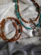 Collier bouddha assorti avec  son bracelet marron turquoise double rangs perles bois et métal