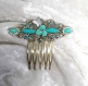 Bijoux de cheveux lagon turquoise esprit floral sur filigrane bronze poli