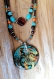 Collier multicolore marron turquoise, grand pendentif 65mm et perles