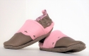 Chaussons cuir souple bebe a elastique taille 18/19 (6/12 mois)  rose et taupe