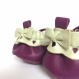 Chaussons cuir souple bebe a elastique taille 20/21 (12/18 mois) vert irise et prune/bordeaux