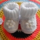 Chaussons bébé fille tricot blanc  naissance, cadeau de naissance