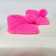 Chausson bébé 0-8 mois en laine rose / pompon uni