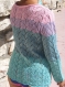 Pull multicolore en coton point ajouré tricoté main