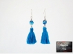 Boucles d'oreilles pompons bleus et pierre fine agate bleue