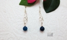Boucles d'oreilles argent 925 et pierre fine naturelle agate bleue