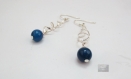 Boucles d'oreilles argent 925 et pierre fine naturelle agate bleue