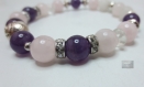 Bracelet femme pierres naturelles gemme améthyste et quartz rose