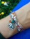 Bracelet ruban liberty au motif fleuri, marron orangé et beige, éléphant et perles