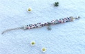 Bracelet ruban liberty au motif fleuri, beige, rose et bleu et breloque fleur