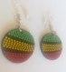 Boucles d'oreilles pointillisme vert jaune rouge originales abstrait rondes reggae