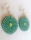 Boucles d'oreilles pointillisme vert bleu originales rondes abstrait strass posca