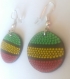 Boucles d'oreilles pointillisme vert jaune rouge originales abstrait rondes reggae