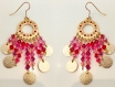 Les danseuses de flamenco : boucles d'oreilles perles rose/rose fuchsia et rouge / or