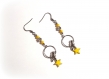Boucle d'oreille émail étoile jaune, perles en fleur et perles en verre, animaux volant oiseau, métal acier inoxydable argenté