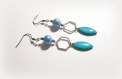 Boucle d'oreille émail ovale bleu, perles en verre pailleté brillante, crochet en métal acier inoxydable argenté