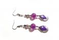 Boucle d'oreille émail losange violet parme, perles en verre, goutte ajourée, crochet en métal acier inoxydable argenté