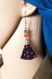 Boucle d'oreille pompon tissue noir, rouge, rose, perles en verre à facette orange et fleur en métal, coupelles, crochet en métal acier inoxydable argenté