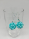Boucles d'oreilles pendentes boules en perles rondes bleues turquoise