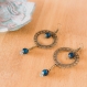 Boucles d'oreilles en métal rondes et perles bleu sombre.