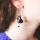 Boucles d'oreilles en métal avec trois décorations suspendues bleues