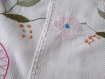 2 rideaux blanc brodes main, coton nid  d abeille, decor fleurs, 40 x 80xm pret a poser