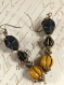Boucles d'oreilles perles citrouille et tête de mort , style rétro dark yellow