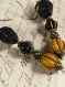 Boucles d'oreilles perles citrouille et tête de mort , style rétro dark yellow