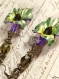 Boucles d'oreilles pendantes florales douce bleuets irisées tropicales féeriques et bronze antique