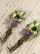 Boucles d'oreilles pendantes florales douce bleuets irisées tropicales féeriques et bronze antique