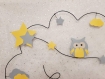 Nuage prénom décoration chambre en fil de fer personnalisable chouette hiboux étoiles et nuage leny gris et jaune