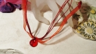 Collier coton satin rouge pendentif plaqué argent et sa pâte de murano rouge fusionné 