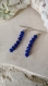 Boucles d'oreille longues en argent 925, perles bleu marine effet craquelé