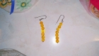 Boucles d'oreille longues en argent 925, perles couleur jaune effet craquelé