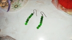 Boucles d'oreille longues en argent 925, perles couleur vert effet craquelé