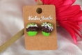 Boucles d'oreilles petits cupcakes au chocolat et au kiwi en fimo