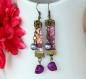 Boucles d'oreilles tête de mort violettes avec ruban liberty et perles