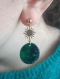 Boucles d'oreilles pendentif cercle en acétate vert et intercalaires soleil