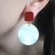 Boucles d'oreilles emilie - pendentif nacre blanc et clou d'oreille carré - esprit vintage