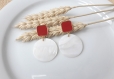 Boucles d'oreilles emilie - pendentif nacre blanc et clou d'oreille carré - esprit vintage