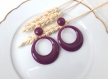Boucles d'oreilles eva - pendentif cercle évidé prune - esprit vintage