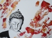 Bouddha rouge & or- peinture acrylique sur papier toilé