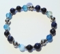 Bracelet en perles naturelles 6 mm : pierre de sable bleu, lapis lazuli et calcédoine (agate bleue)