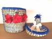 Corbeille ethnique en feuilles de palmiers tressés de couleur bleu/basket natural, basket with lid, , straw storage, , wicker chest, wicker,