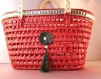 A beautiful red hand basket/basket with lid, basket natural. home living, basket palm leaf,